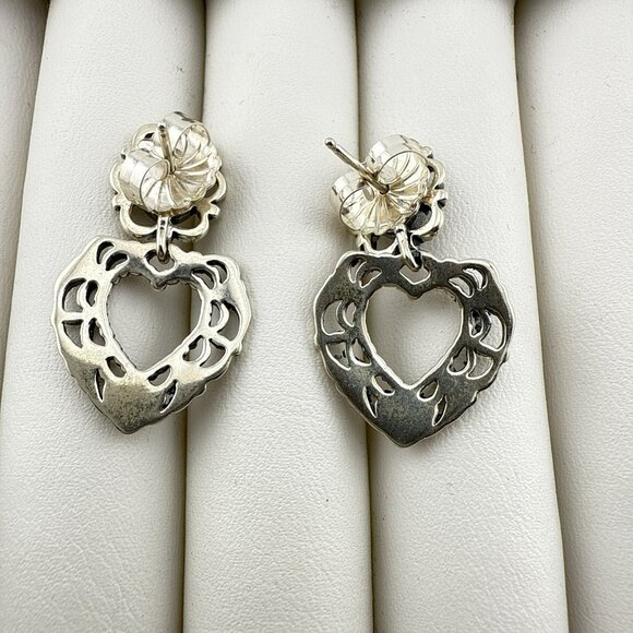 Carolyn Pollack Earrings Heart Blue Opal Te Amo Drop Sterling Silver 925 Scroll - Picture 4 of 10